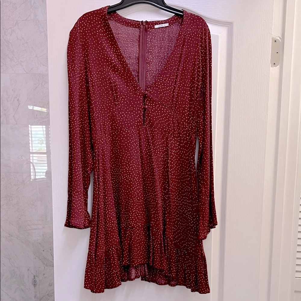 Elegant Burgundy Polka Dot Dress